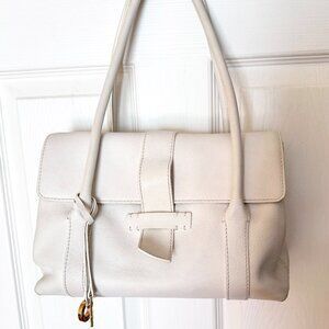 LORO PIANA Chic White Leather Shoulder Bag Medium Size Made In Italy Great Cond